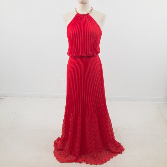 Guess S Studio 54 Pleated Maxi Dress Red Coral - Picture 11 of 13